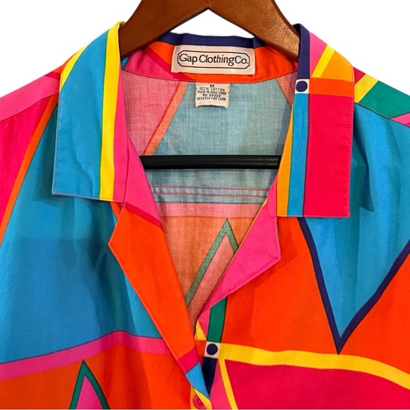 1980s Gap Clothing Co Vintage Geometric Abstract Button Down Shirt Unisex Med - Picture 4 of 8